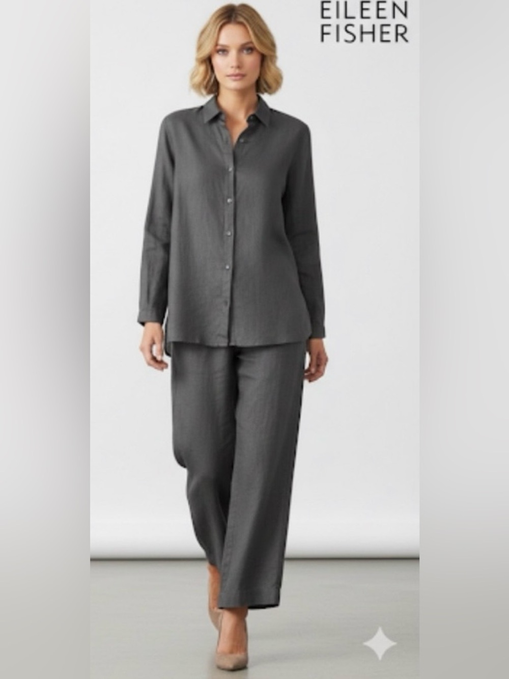 Eileen Fisher Organic Linen Classic Collar Shirt
Easy Fit, Long Length Size L - Picture 2 of 14